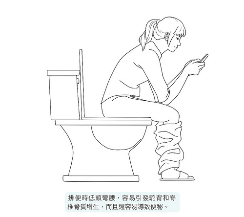排便时低头弯腰,容易引发驼背和脊椎骨质增生,而且还容易导致便秘。