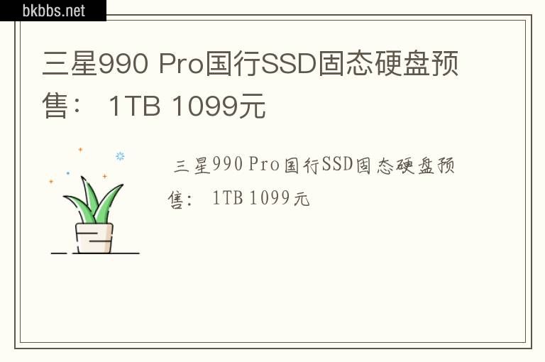 三星990 Pro国行SSD固态硬盘预售： 1TB 1099元
