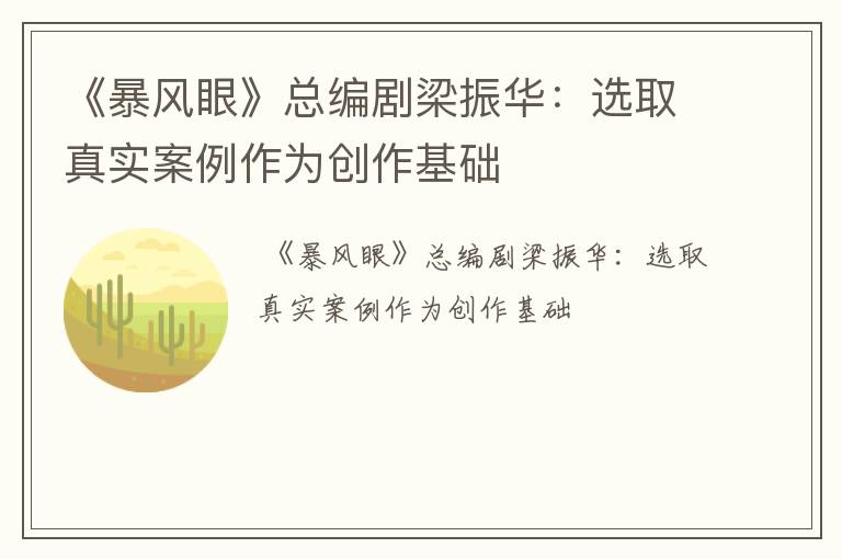 《暴风眼》总编剧梁振华：选取真实案例作为创作基础